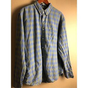 J. Crew Men’s Linen Blend Button Down Slim Shirt Check Blue Green Size XL